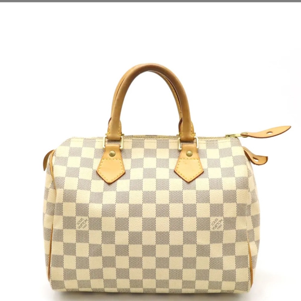 - Louis Vuitton speedy 25 Tan and Cream Checkered Satchel with Gold Accents - Picture 3 of 11